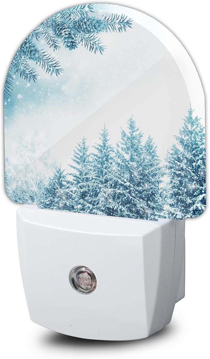Snowflakes Winter Night Light, Pine Forest Night Light Plug into Wall with Dusk to Dawn Sensor, LED Lamp Energy Saving Lights for Men Women Boys Girls,Lamp for Bedroom Bathroom Hallway