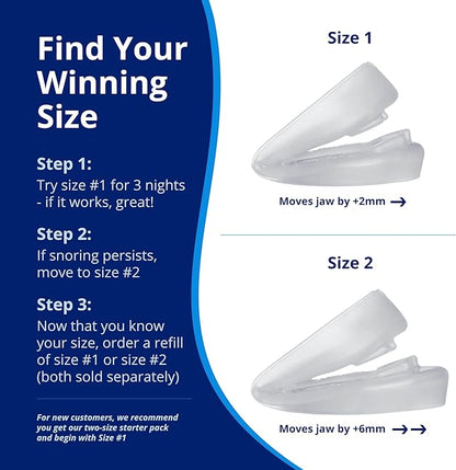 ZQuiet, Anti-Snoring Mouthpiece (Blue) + Cleaner (1.5oz Bottle), Starter Pack with 2 Sizes, Made in USA, BPA-Free, Medical-Grade Material, Clear