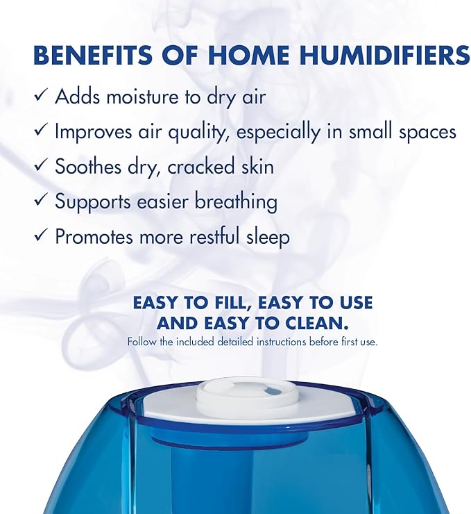 Thera|Care Cool Mist Ultrasonic Humidifier | For Medium Size Rooms | No Filter Required | 16 Hour Run Time