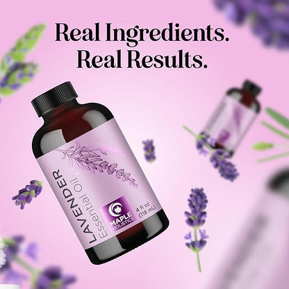 Pure Lavender Essential Oil - Lavender Oil for Hair Skin and Nails Plus Aromatherapy Diffusers Humidifiers Linens and Baths for at Home Spa Self Care - Premium Grade Non-GMO in Glass Bottle (4 Fl Oz)