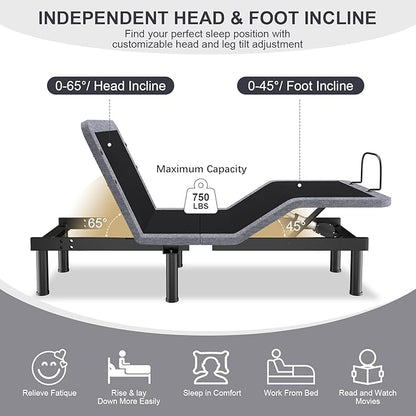 Vipbear Twin XL Adjustable Beds with Thickened Frame, Adjustable Bed Frame with with Wireless Remote, Separate Head/Foot Lift, Massage, Zero Gravity,USB Ports, Adjustable Bed Bases with Sturdy Metal