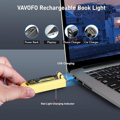 VAVOFO USB Rechargeable Book Light, Blue Light Blocking, Amber Clip-On Bookmark Shaped Reading Light with 6 LEDs and 9 Modes for Bedtime Reading