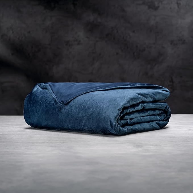 LUXOME Luxury Weighted Blanket for Adults | Includes Removable Cool & Cozy Cover | 25 lbs | 90"x80" | King Size | Navy