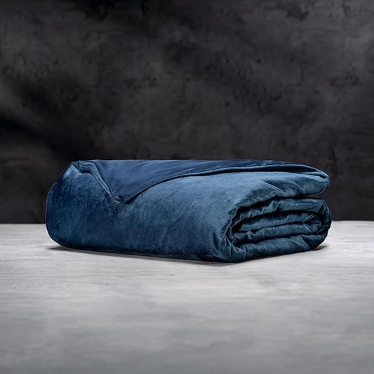 LUXOME Luxury Weighted Blanket for Adults | Includes Removable Cool & Cozy Cover | 25 lbs | 90"x80" | King Size | Navy