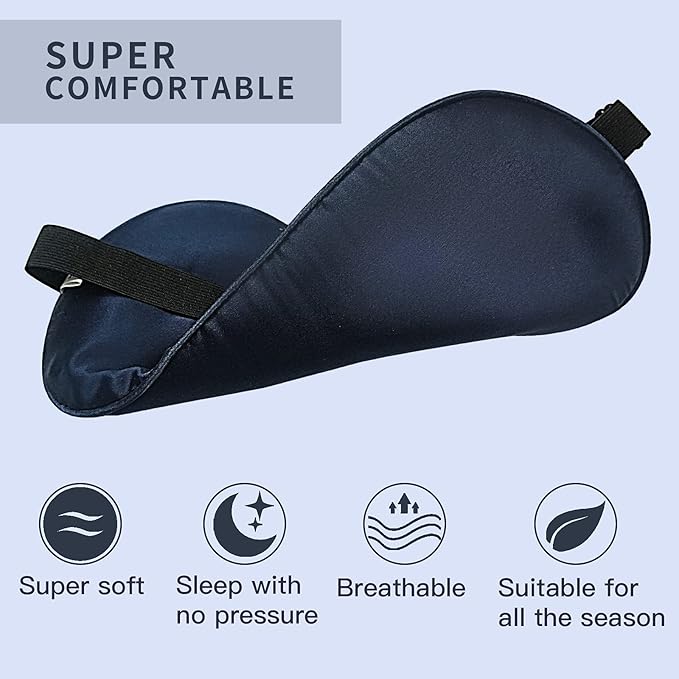 MMCTION Silk Sleep Eye Mask Ultra Comfortable Soft Eye Covers Night Mask Blackout Blindford Eye Shades for Sleeping with Adjustable Strap for Women Men Blue