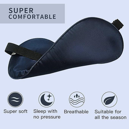 MMCTION Silk Sleep Eye Mask Ultra Comfortable Soft Eye Covers Night Mask Blackout Blindford Eye Shades for Sleeping with Adjustable Strap for Women Men Blue