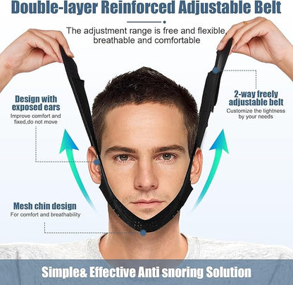 Chin Strap for Sleeping - Anti Snoring Devices - Comfortable Stop Snoring Solution - Adjustable Breathable Sleep Apnea Devices - Simple and Effective Anti Snoring Chin Strap (Black)-GQXBD001