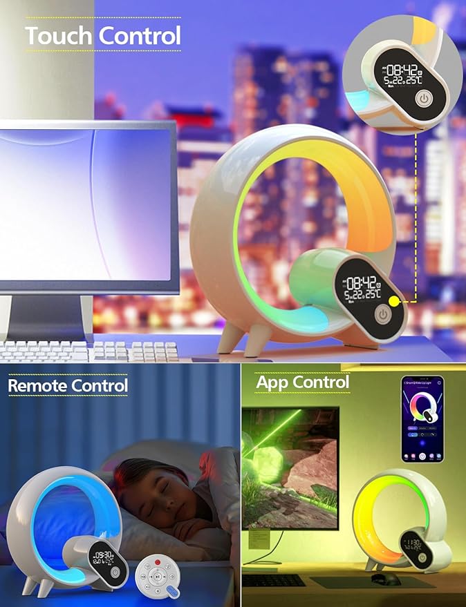 Smart Night Light for Kids,Wake Up Light Sunrise Alarm Clock,Ambient Light & Sleep Assistant White Noise Sound Machine Baby Night Light,App,Bluetooth Speaker,Snooze,Timer,Remote Control,Ideal for Gift