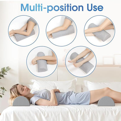 2 Pack Knee Pillow for Back Sleeping Memory Foam Half Moon Bolster Pillow for Legs, Under Knee Support, Ankle & Foot Comfort Orthopedic Pillow for Side Sleepers, Grey