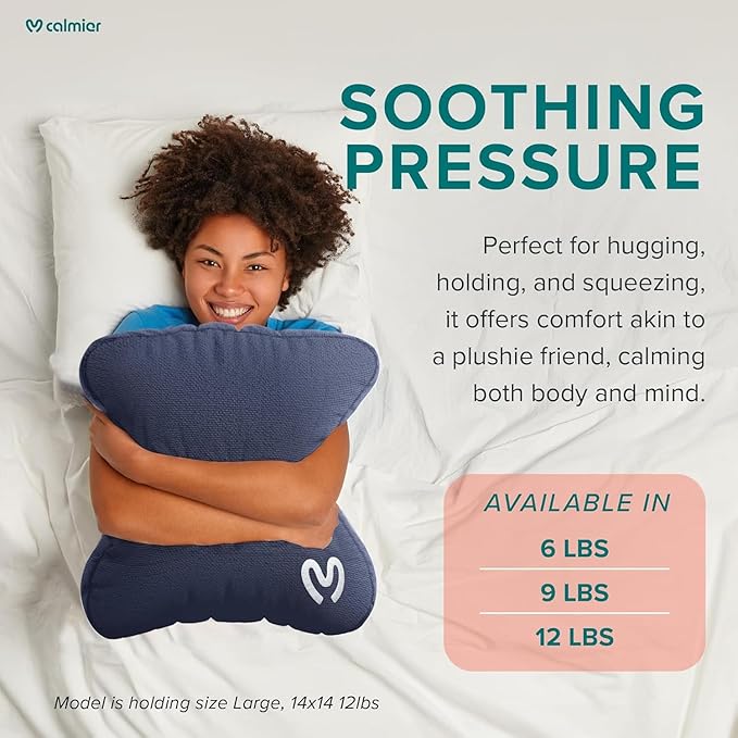 Calmier - 12 lb Sensory Weighted Pillow - Glass Bead Filled Hug Pillow - Ultra Plush Cozy Weight Sensory Pillows for Adults and Kids - Weighted Lap Pad (Blue- Fleece, 12 LBS)