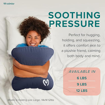 Calmier - 6 lb Sensory Weighted Pillow - Glass Bead Filled Hug Pillow - Ultra Plush Cozy Weight Sensory Pillows for Adults and Kids - Weighted Lap Pad (Blue- Fleece, 6 LBS)