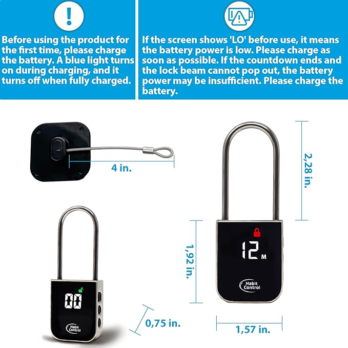 Metal Timer Padlock - Timed Lock for Refrigerators, Kitchen Cabinets & Drawers - 100 Days Timer Pad Lock, Electronic Time Locker for Cell Phones, Snack, Food, Liquor, Video Games
