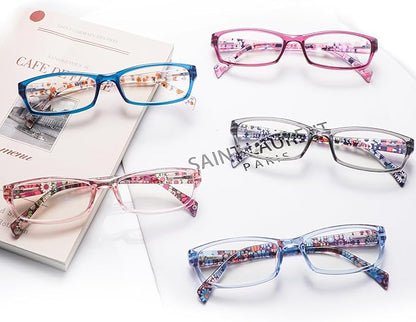 VIDEBLA 5 Pack Computer Reading Glasses Men and Women Anti Eyestrain Blue Light Blocking Glasses for Reading (5 Mix-6, 1.50)