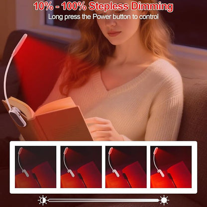 630nm Red Book Light [1 Pack] - Zero Blue Light, Rechargeable Clip On Red Reading Light Lamp for Reading at Night - Poratble Dimmable LED Book Lamp, Perfect for Lovers Travel Studying Nursing
