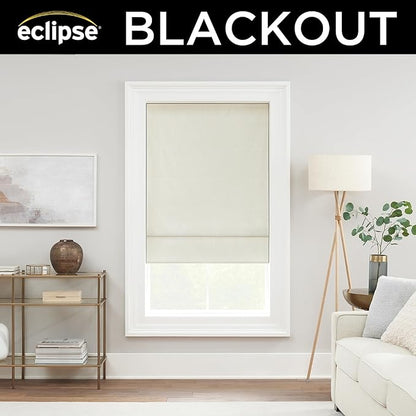 Eclipse Drew Roman Shades for Windows, Cordless 100% Blackout Shades, 23 in Wide x 64 in Long, Noise Reducing, Energy Efficient and Textured Solid Window Shades for Living Room, Bedroom, Ivory