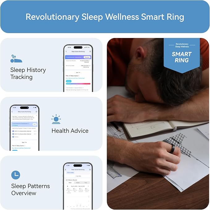 RingConn Gen 2 Smart Ring, No App Subscription, 12-Day Battery Life, Stress/Heart Rate/Women's Health Tracker, Android & iOS Compatible (Black, Size 11)