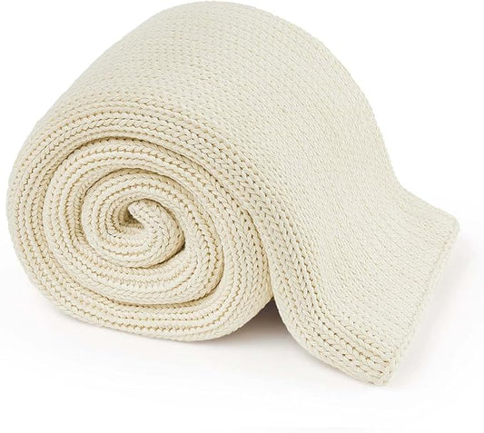 Guohaoi Knitted Weighted Blanket for Adults (Cream 50"x75" 15lbs) No Beads Cooling Throw Blanket for Hot Sleepers, Home Decor Breathable Chunky Knit Heavy Blanket Use on Full Size Bed