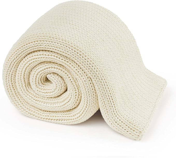 Guohaoi Knitted Weighted Blanket for Adults (Cream 60"x80" 15lbs) No Beads Cooling Throw Blanket for Hot Sleepers, Home Decor Breathable Chunky Knit Heavy Blanket Use on Queen/King Size Bed