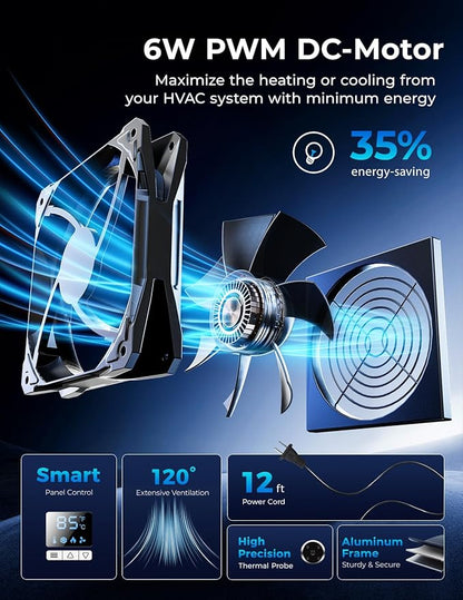 Register Booster Fan, Fits 4” x 10” with Remote Control, Smart Vent Fan Booster with Adjustable 10-Speed Control, Quiet Heating Cooling with Thermostat Control
