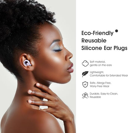 Ear Plugs for Sleeping Noise Cancelling, Reusable Silicone Ear Plugs for Noise Reduction, Soft Hearing Protection with 8 Ear Tips for Concerts, Work, Shooting, and Travel (Light Purple)