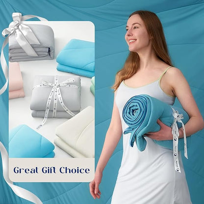 Dream Valley Outlast® Queen Cooling Comforter, NASA-Grade Instant Cooling Blanket for Hot Sleepers, Luxurious Comforter for All Season, Dream Blue, 90"x90"