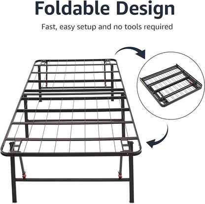 Amazon Basics Foldable Metal Platform Bed Frame with Storage Space, Sturdy Steel, No Box Spring Needed, 18 Inches High, Tool-Free Setup, Noise Free, King Size, Black