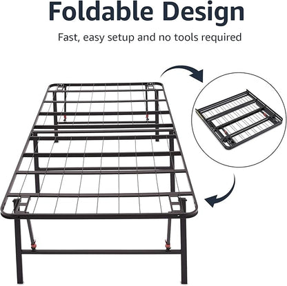 Amazon Basics Foldable Metal Platform Bed Frame with Storage, Sturdy Steel, No Box Spring Needed, 18 Inches High, Tool-Free Easy Assembly, Noise-Free, Queen Size, Black