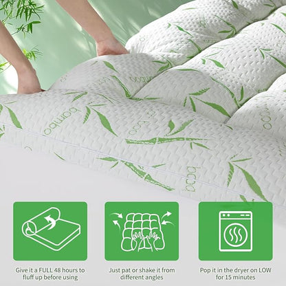 3 Inch Mattress Topper Full Size - 1500GSM 3D+7D Down Alternative Fill Pillow Top Mattress Pad, Viscose Made from Bamboo Cover, Extra Firm for Back Pain, 6"-18" Deep Pocket(54"x75")