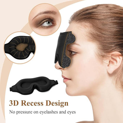 FlyCoco Sleep Mask - 3D Contoured Cup, 99% Black Out, Soft Breathable Lightweight Fluted Design with Adjustable Strap, Eye Cover for Yoga Traveling