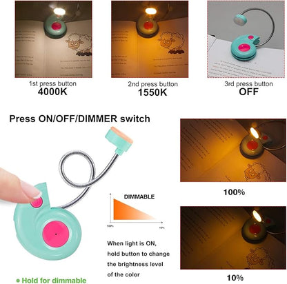 Kids Rechargeable Book Light, Clip on Reading Light for Kid, Kids Reading Lights, Amber Book Light for Reading in Bed, 2 Lighting Modes, Blue Light Blocking, Bookmark Light for Bookworms-Blue