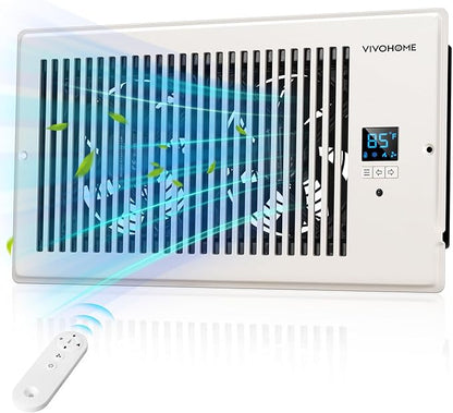 VIVOHOME 6"x12" Opening Smart Vent Register Booster Fan with Intelligent Thermostat & 10-Speed Remote Control - 13.8" x 7.5" Vent Cover for Room, Floor, Wall - White
