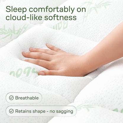 Ultra Soft Queen RV Size Mattress Topper - Viscose Made from Bamboo Pillow Top Mattress Pad for Back Pain Relief - Naturally Cooling for Hot Sleepers, Green