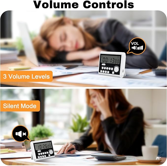 XREXS 5 Channels Digital Kitchen Timer, Clock Mode with Large LCD Display, Cooking Timer, Loud Volume Alarm and Flashing Light with Magnetic Back, Stand, Battery Included