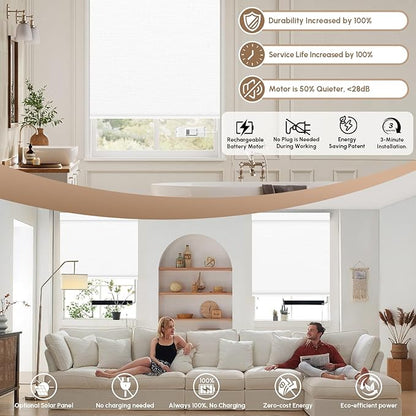 Kincmo No Drill Motorized Blinds with Remote, 100% Blackout Roller Shades for Windows, Custom Electric Blinds Compatible with Alexa, Apple Homekit, Google Home (100% Blackout Pure White)