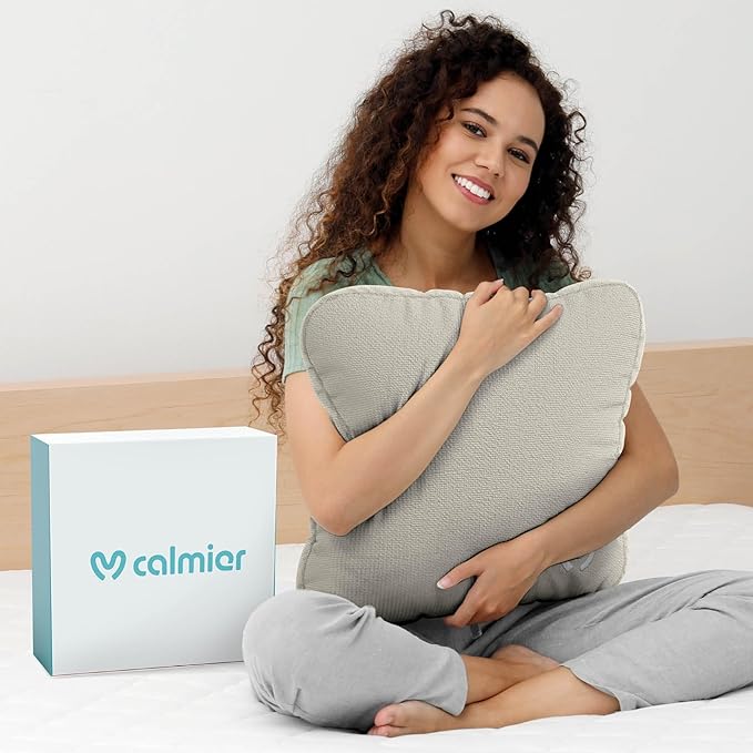 Calmier - 12 lb Sensory Weighted Pillow - Glass Bead Filled Hug Pillow - Ultra Plush Cozy Weight Sensory Pillows for Adults and Kids - Weighted Lap Pad (Tan- Fleece, 12 LBS)
