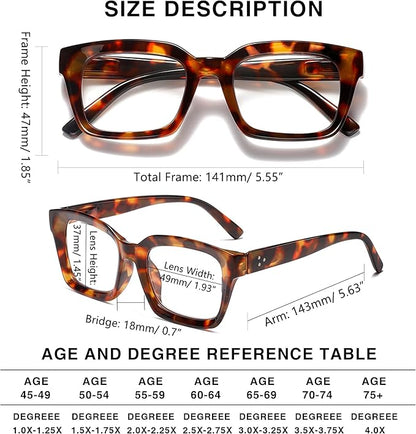 Readers for Women Oprah Style Square Reading Glasses with Spring Hinge Blue Light Blocking for Men Ladies