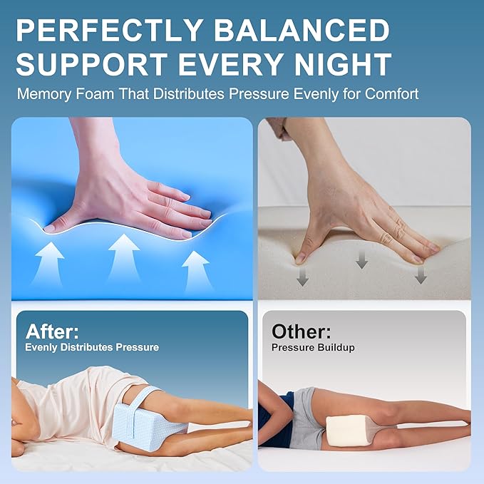 Knee Pillow for Side Sleepers-Memory Foam Leg Pillow for Between Legs-Sciatica,Hip&Back Pain Relief,Spinal Alignment Leg Cushion,Arctic White