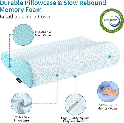 Memory Foam Pillows Neck Pillow for Sleeping, Ergonomic Cervical Pillow Bed Pillow for Side Back Stomach Sleeper, Orthopedic Contour Pillow for Neck and Shoulder Pain Relief