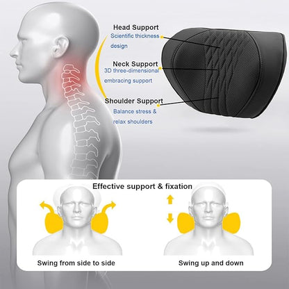 Car Neck Pillow – Premium Memory Foam Headrest with Soft Nappa Leather Feel, Ergonomic Support for Long Drives, Fits Most Vehicles(1, Black)