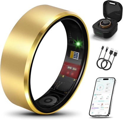 Smart Health Ring 2.0 for Women Men, Slim Scratch & Fingerprint Resistant Design,Efficient Chip Fitness Tracker, Monitors Heart, Blood Oxygen & Pressure, Sleep, Steps, Waterproof, Gold 10