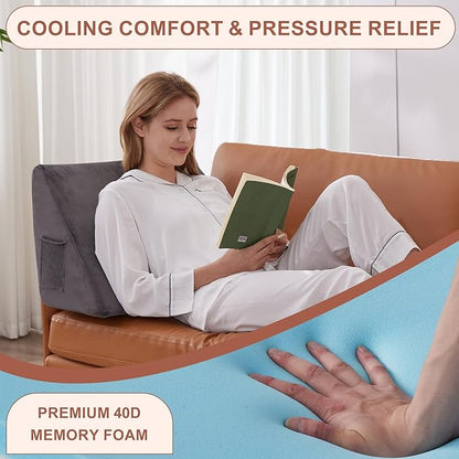 Knee Pillow for Back Sleeping, Leg Pillow Knee Wedge Pillow, Memory Foam Wedge Pillows for Legs After Surgery, Triangle Pillow for Knee Support, Leg Elevation, Knees Hip Back Pain Relief, Short Plush