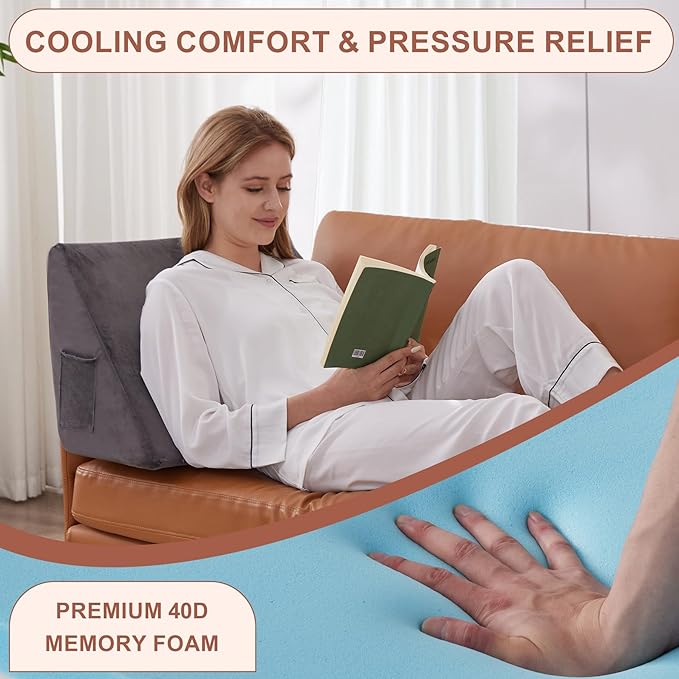 Knee Wedge Pillow, Memory Foam Leg Pillow Bed Wedge for Sleeping, Post Surgery Triangle Pillow for Knee Support, Leg Elevation, Knees Hip Back Pain Relief (23.6" x 26" x 10", Extra Large, Short Plush)