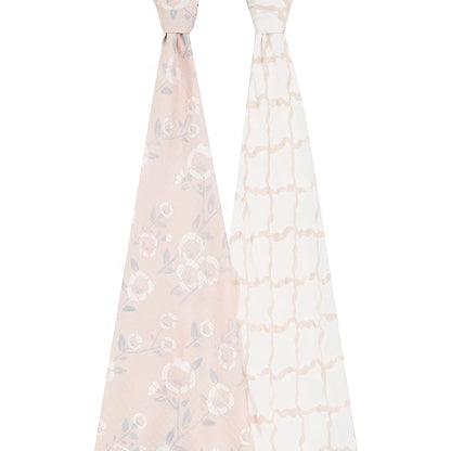 aden + anais Silky Soft Swaddle Blanket, Boutique Muslin Blankets for Girls & Boys, Baby Receiving Swaddles, Ideal Newborn & Infant Swaddling Set, Perfect Shower Gifts, 2 Pack, Stencil