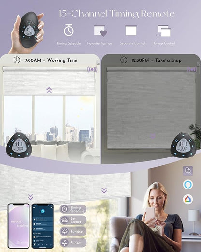 Graywind Motorized Shades 100% Blackout Compatible with Alexa Google WiFi Hardwired Smart Roller Shade Remote Control Automated Blinds, Customized Size (Jacquard White)