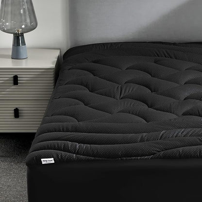 SLEEP ZONE Cooling Queen Mattress Topper, Premium Zoned Cool Mattress Pad Cover, Padded Mattress Protector Breathable Washable, Deep Pocket 8-21" (Black, Queen)