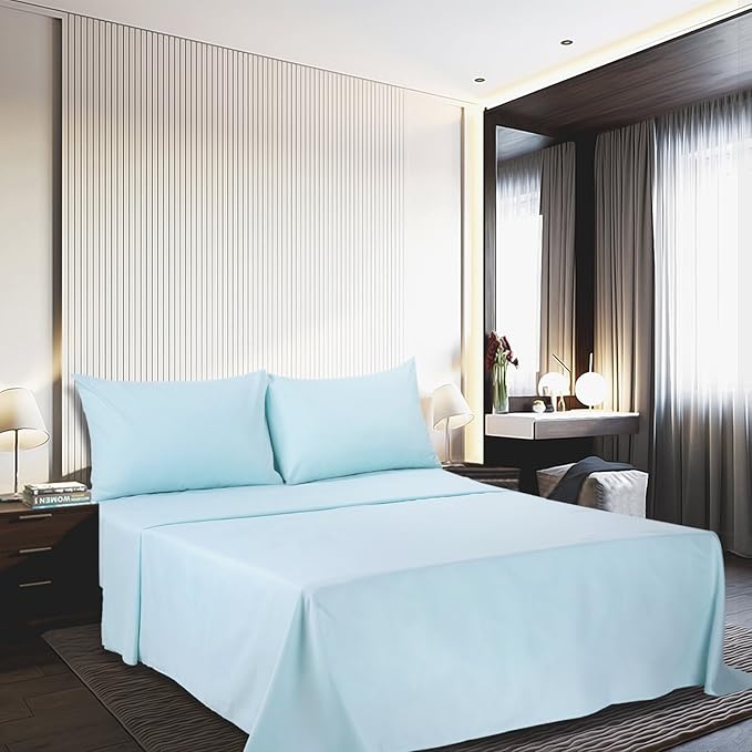 4 Piece Bed Sheet Set (Full,Baby Blue) 1 Flat Sheet,1 Fitted Sheet and 2 Pillow Cases,Brushed Microfiber Luxury Bedding with Deep Pockets
