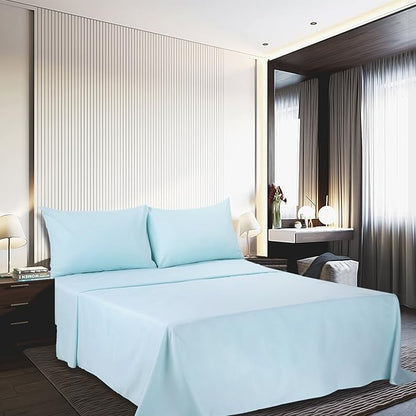 Best Season Bed Sheet Set - 1 Flat Sheet,1 Fitted Sheet and 1 Pillow Cases, Extra Soft Luxury Bedding Set,Deep Pockets,Wrinkle,Fade Resistant - Hypoallergenic- 3 Piece (Twin,Baby Blue)