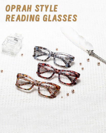 Hubeye Oprah Style Reading Glasses for Women Men Blue Light Blocking Computer Square Readers with Spring Hinge