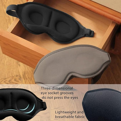 3D Contoured Sleep Mask, Memory Foam, Adjustable Strap, Ergonomic Design for Total Darkness (Grey)