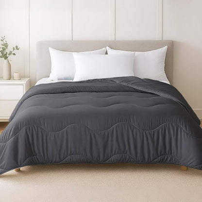 Lightweight Comforter Cooling Grey, All Season Duvet Insert Breathable Twin Size Summer Bedding, Soft Microfiber Cool Down Alternative Quilt with Corner Tabs, 64x88 inch